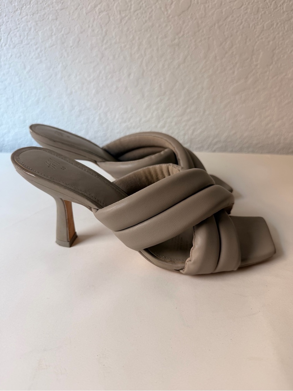 H&M Taupe Padded Knot Strap Heeled Sandals | Minimalist Block Heel